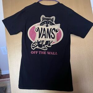Vans Black and Red Short Sleeve Tee with Cat Graphic